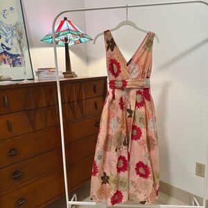 a.n.a Pink and Red Floral V-Neck Dress